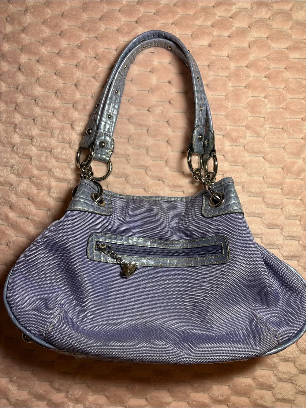 Y2K Kathy Van Zeeland Croc-Embossed Studded Shoulder Bag 💜🩵
